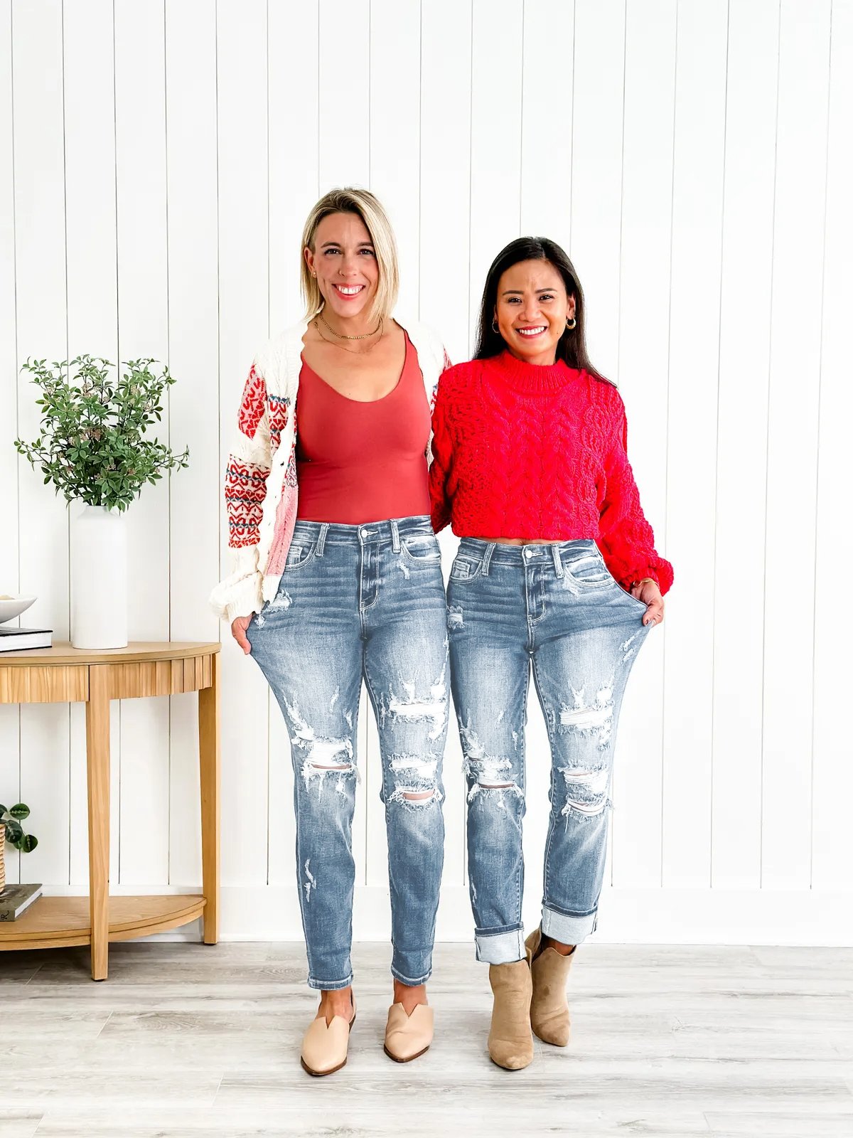 🔥Tummy Control Distressed Cuffed Boyfriend Jeans