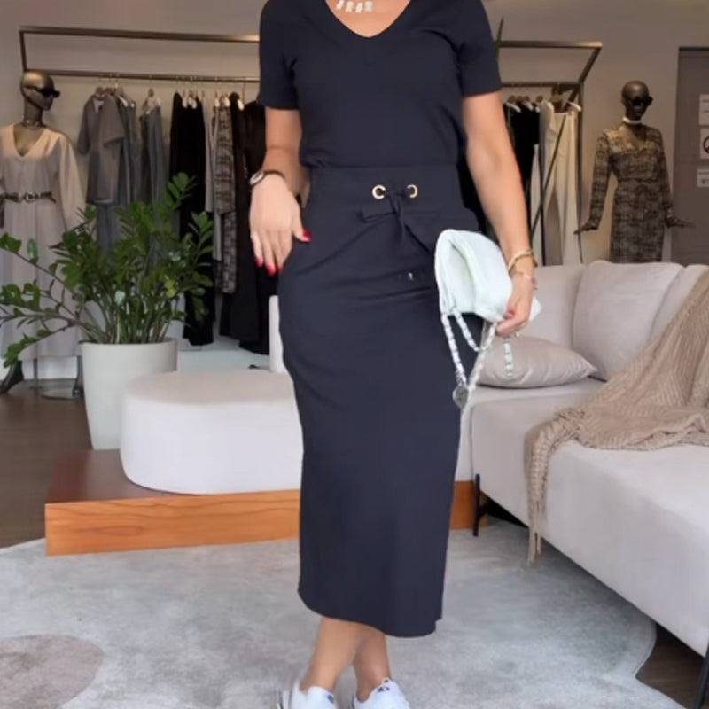 💥Women's V-Neck Top and Skirt Set