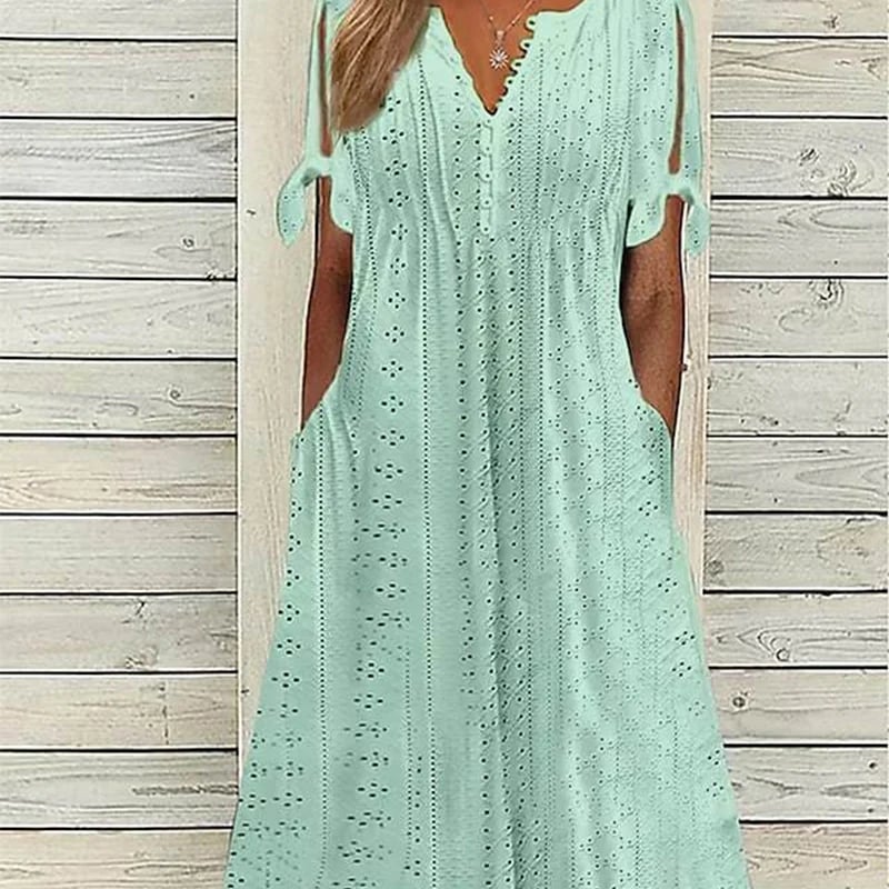💃Women's Elegant V-Neck Hollow-Out Solid Dress - Buy 2 and get free shipping!