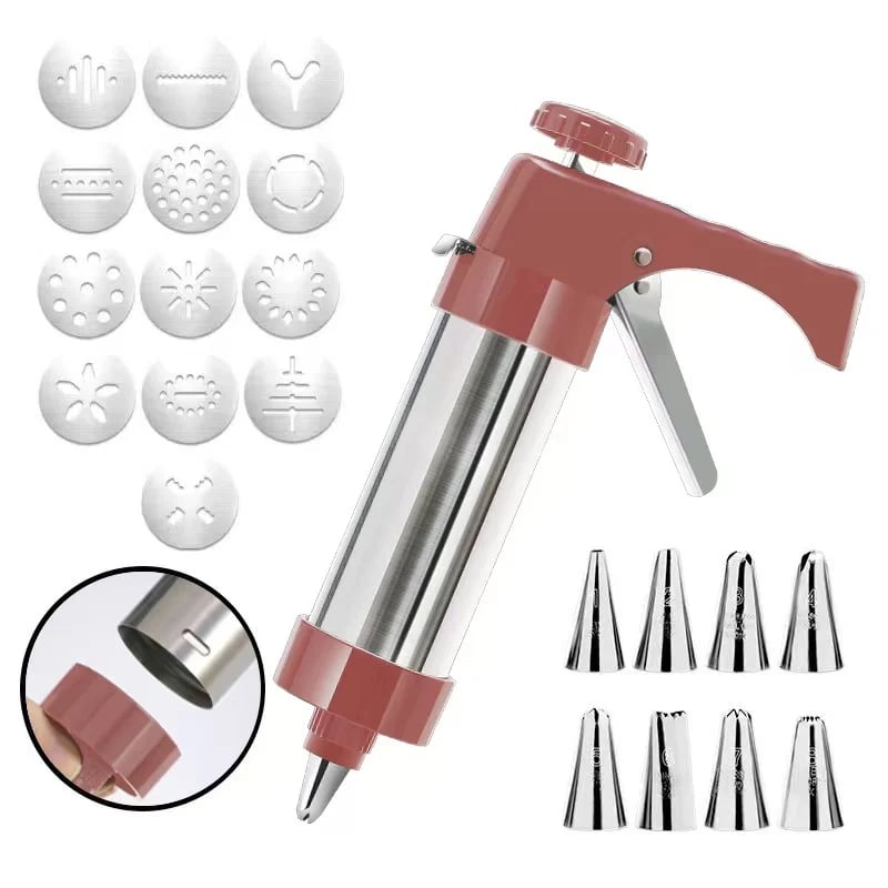 πͺ Stainless Steel Cookie Press & Decorating Kit | 13 Cookie Discs + 8 Icing Tips for Cookies, Cupcakes & Cakes π§