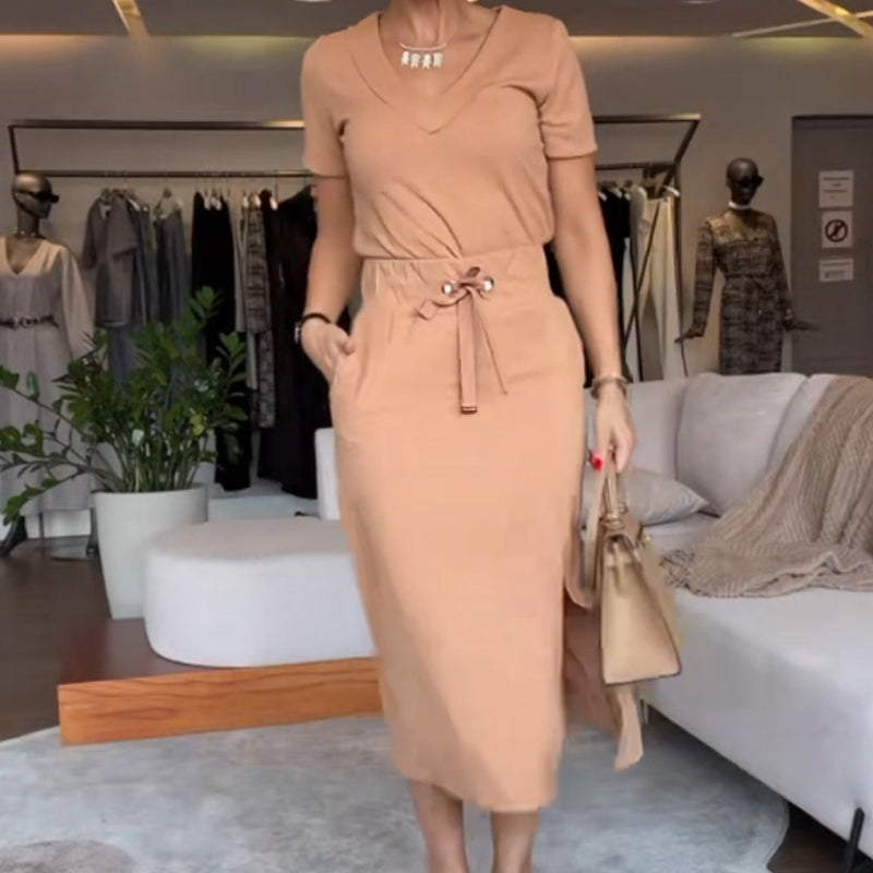 💥Women's V-Neck Top and Skirt Set