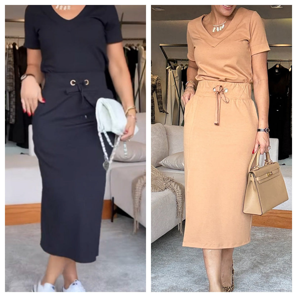 💥Women's V-Neck Top and Skirt Set