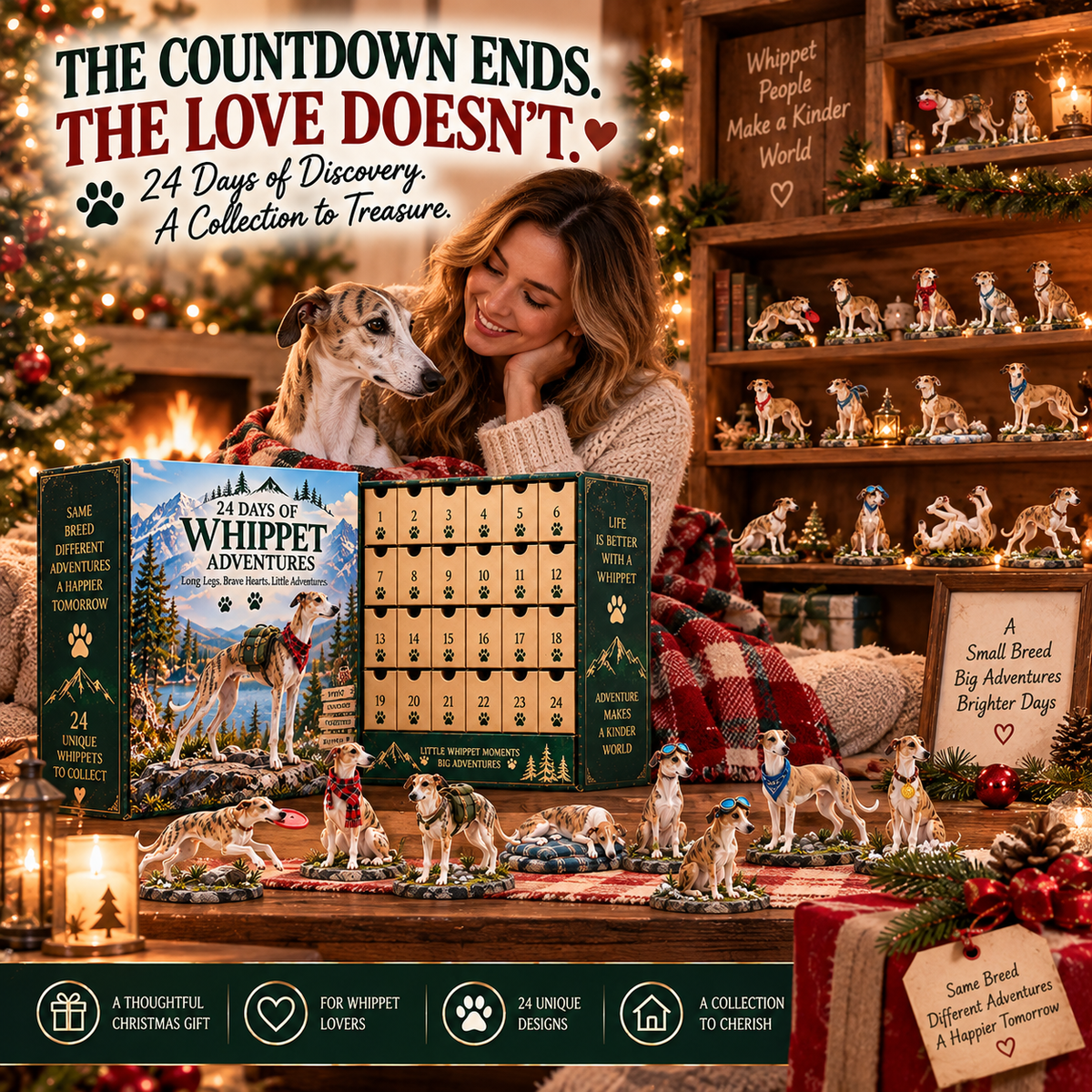 πΎ 24 Days of Whippet Adventures β Christmas Advent Calendar | 24 Unique Dog Collectible Figurines