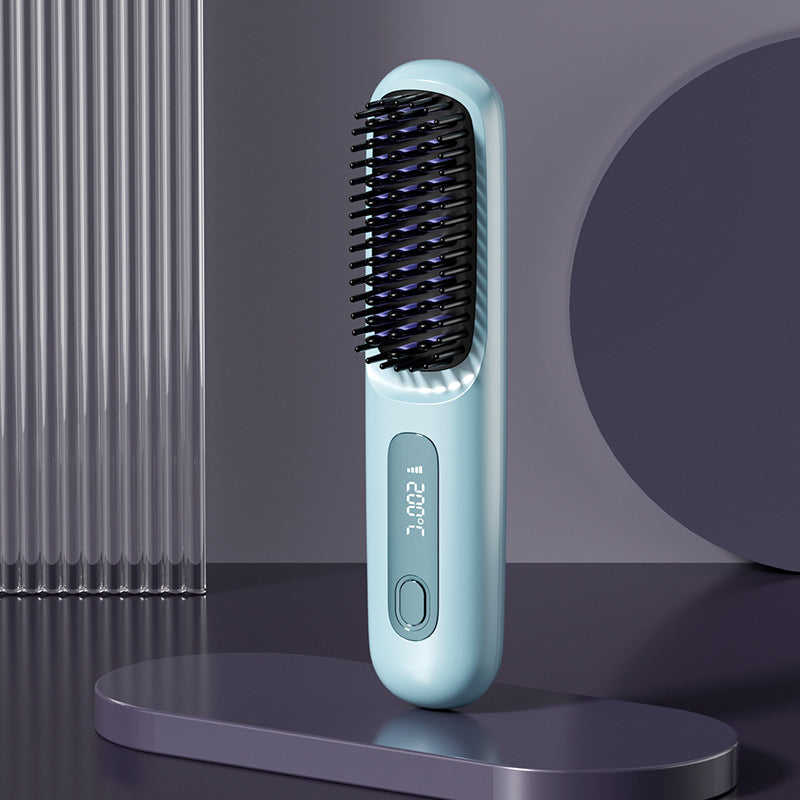 2-in-1 USB-Rechargeable Heated Hair Straightening Brush