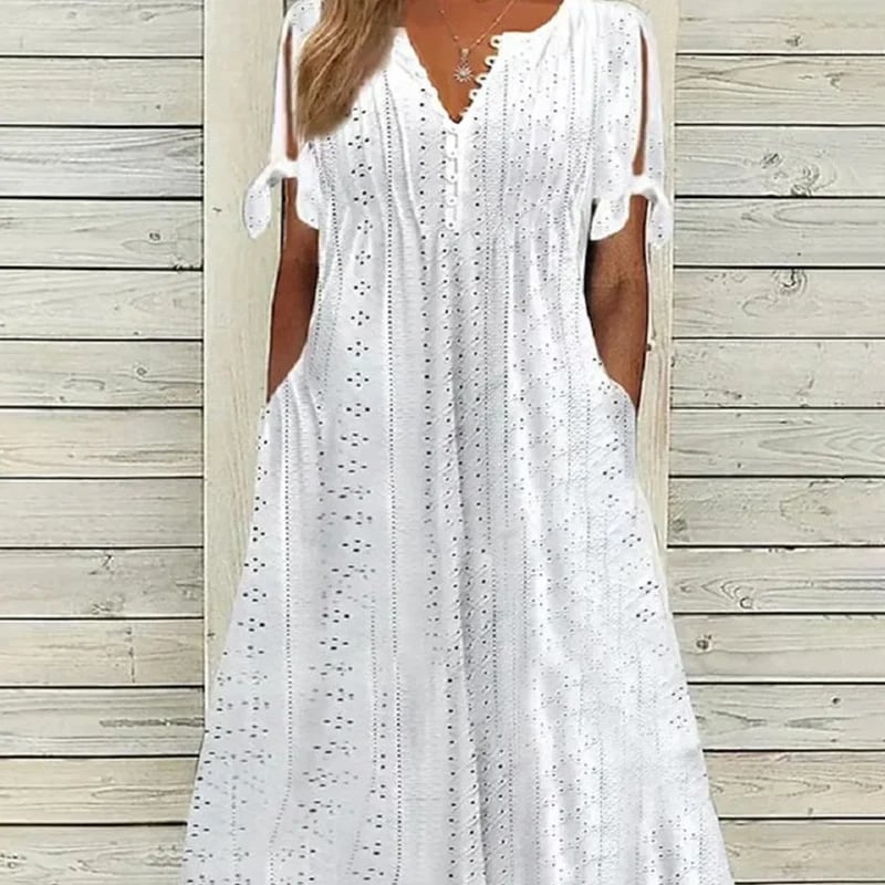 💃Women's Elegant V-Neck Hollow-Out Solid Dress - Buy 2 and get free shipping!