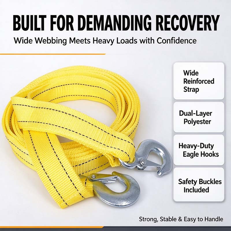 Car Tow Strap - 4m Length, 5-Ton Double-Layer Thick Off-Road Towing Recovery Strap π