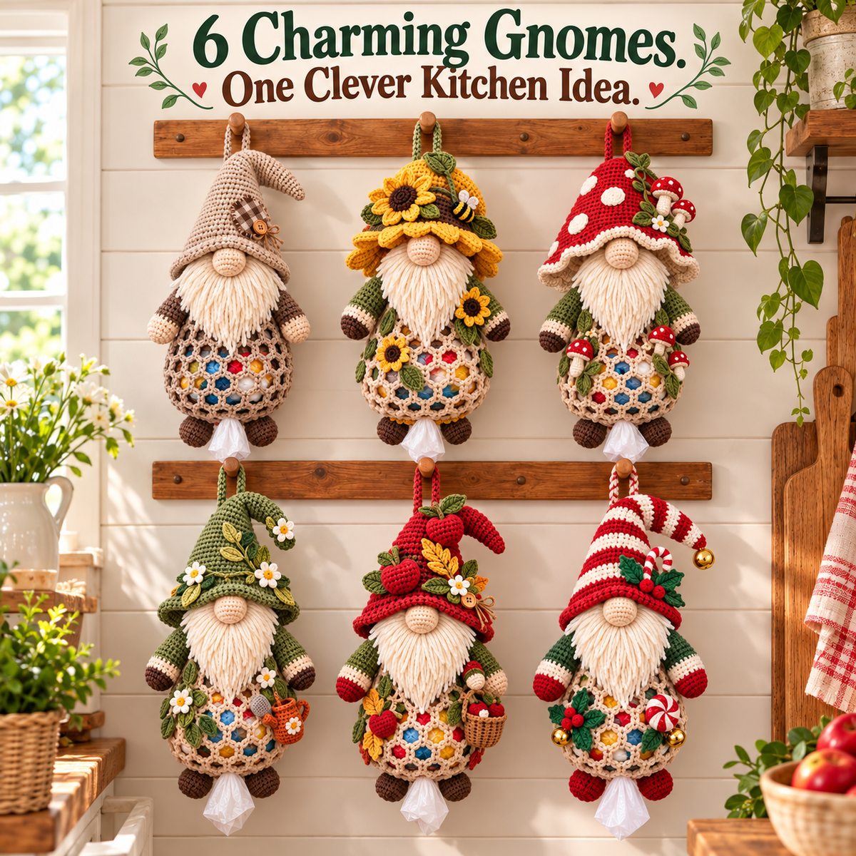 ๐ฅ BUY 3 GET 1 FREE ๐ฅ- ๐งถ Gnome Kitchen Keepers | Crochet Bag Holder Collection ๐ฟ