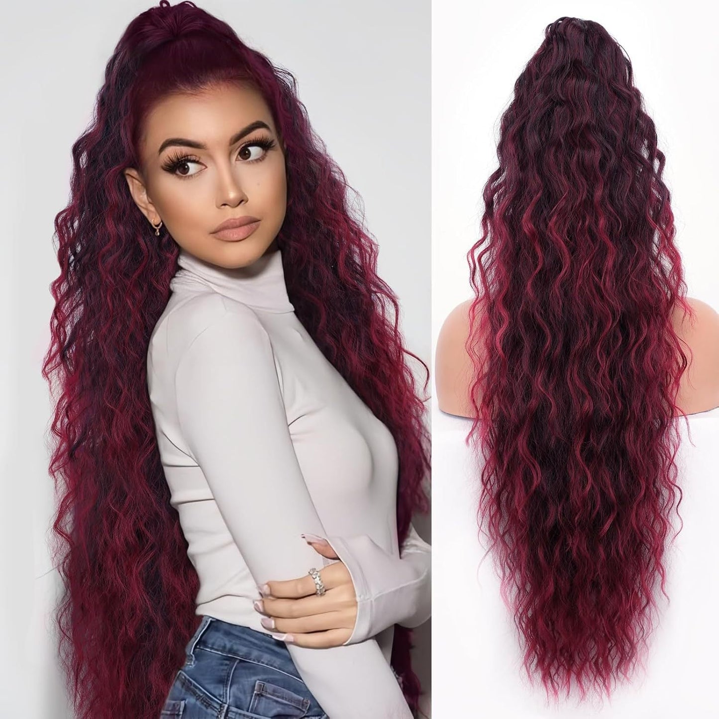 💖Clip-In Wave Ponytail Hair Extension Natural Fluffy African Style Wig💖