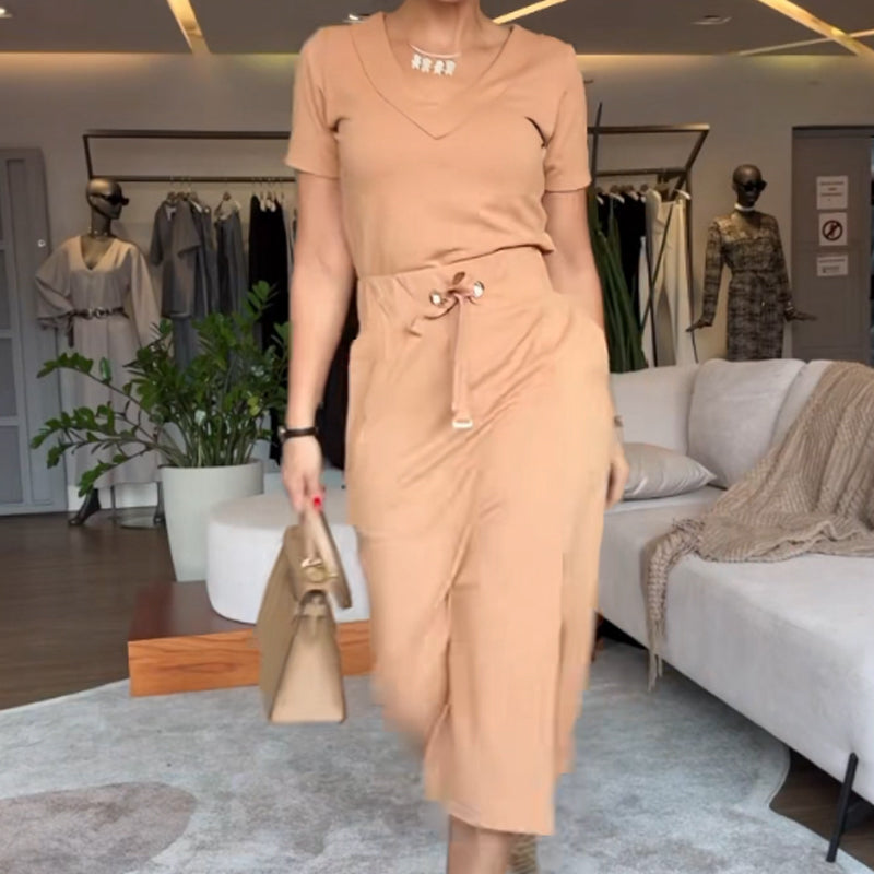 💥Women's V-Neck Top and Skirt Set
