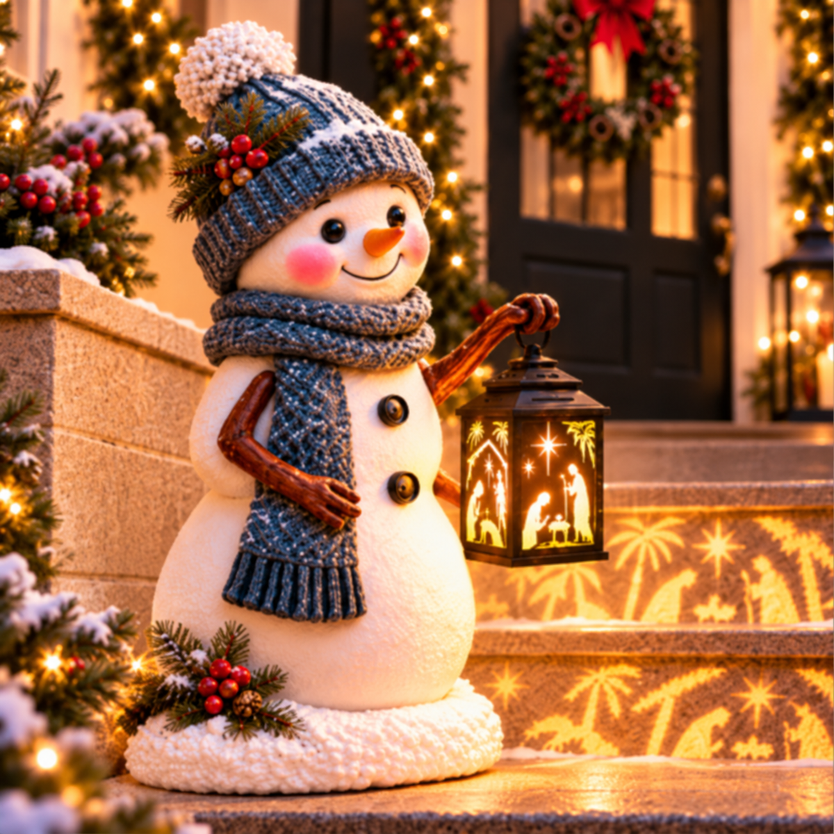 ⛄ Last Day 49% Snowman Nativity Glow™ – Christmas Step Light with Holy Family Projection