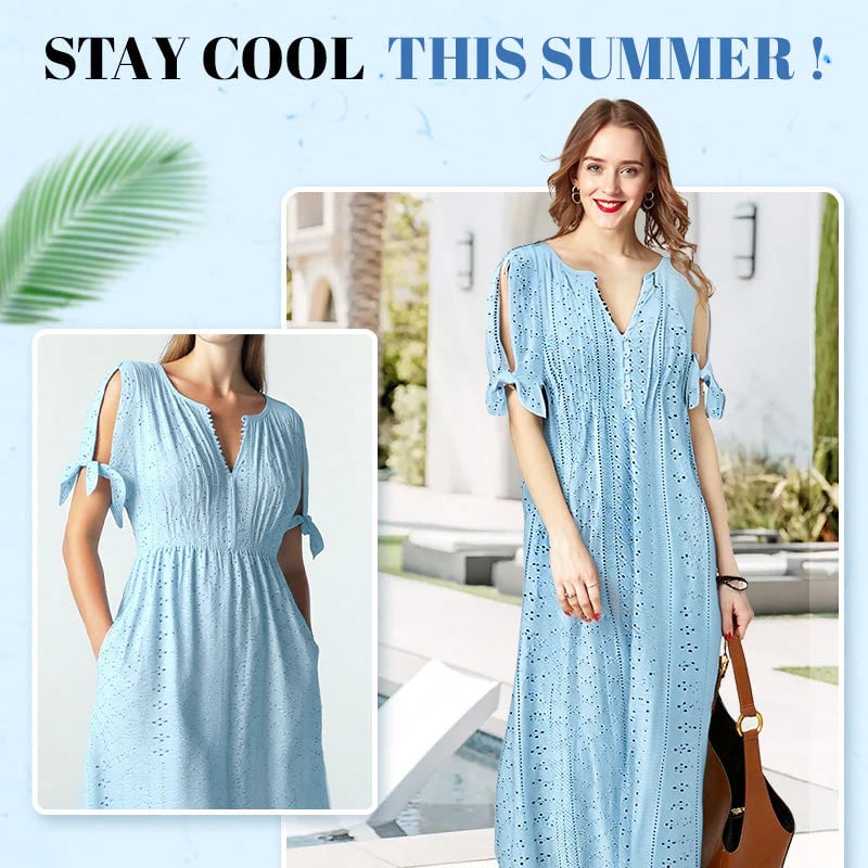 💃Women's Elegant V-Neck Hollow-Out Solid Dress - Buy 2 and get free shipping!