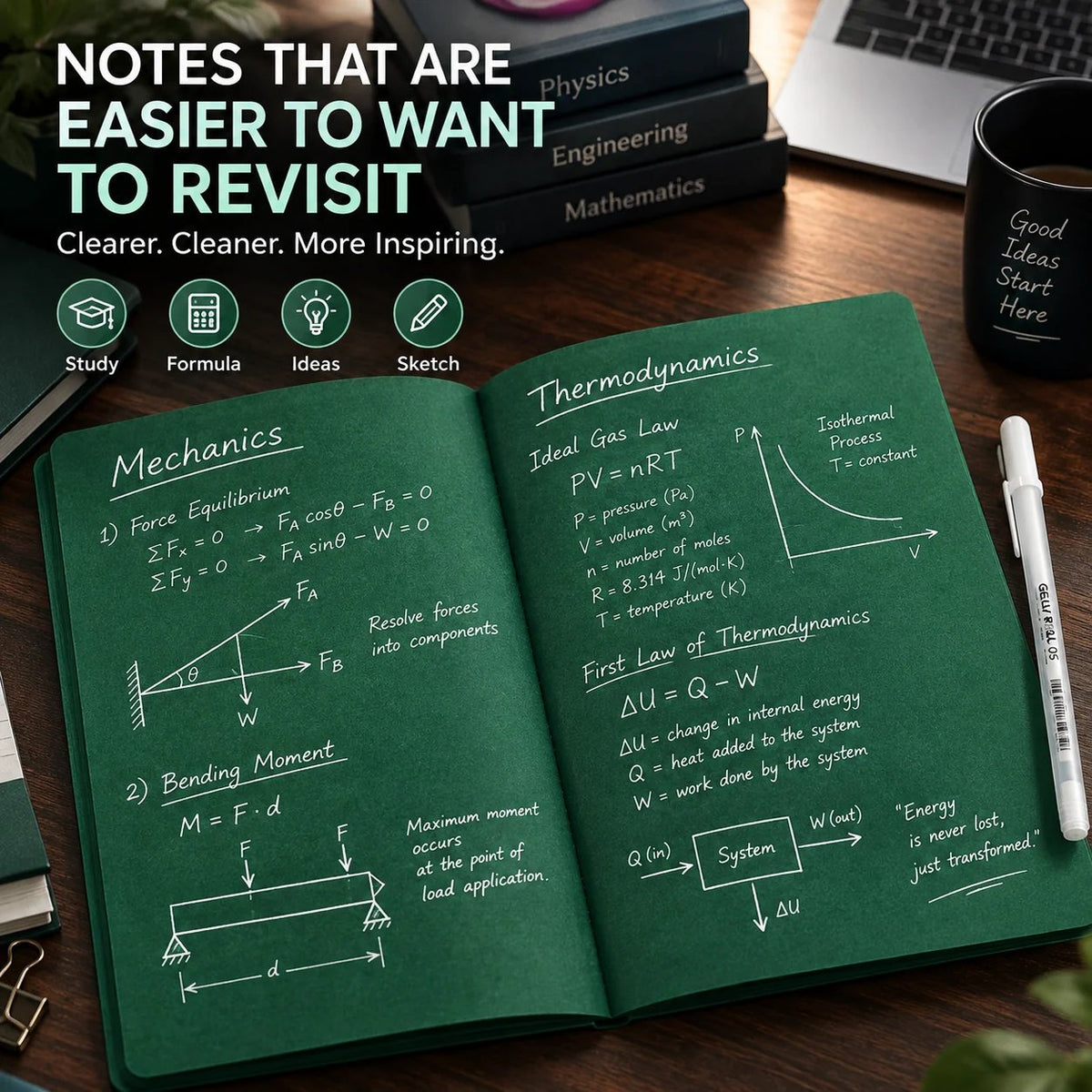 🔥HOT SALE 49% OFF - 📖Deep Green Blank Notebook with White Gel Pen | Aesthetic Writing & Sketch Journal