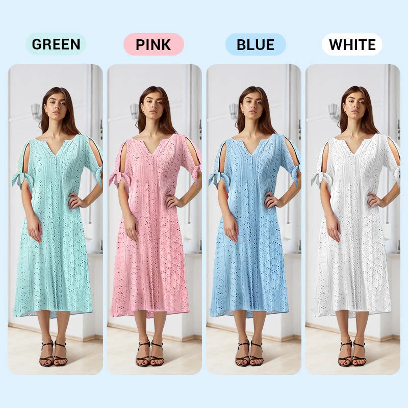 💃Women's Elegant V-Neck Hollow-Out Solid Dress - Buy 2 and get free shipping!