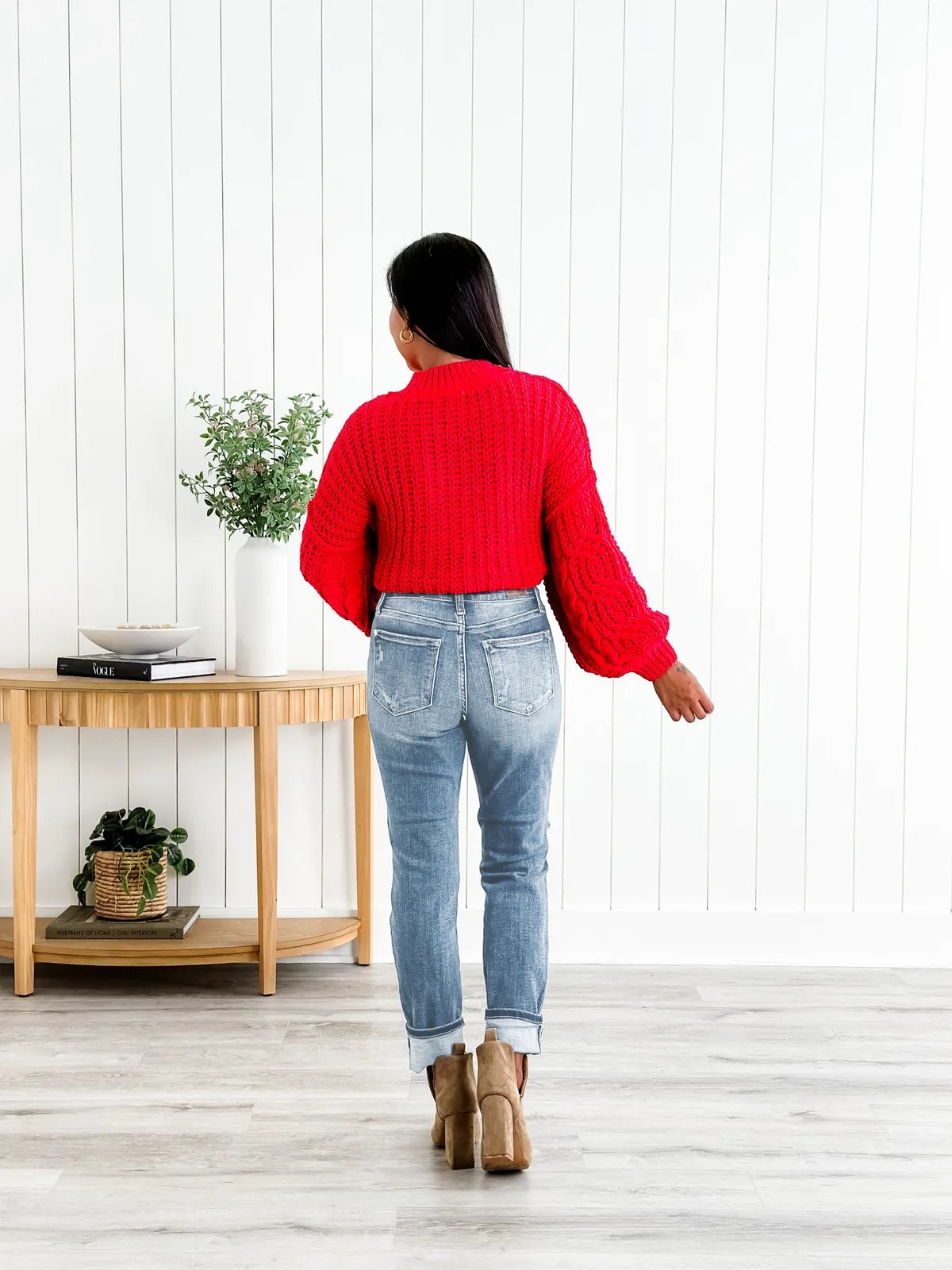 🔥Tummy Control Distressed Cuffed Boyfriend Jeans