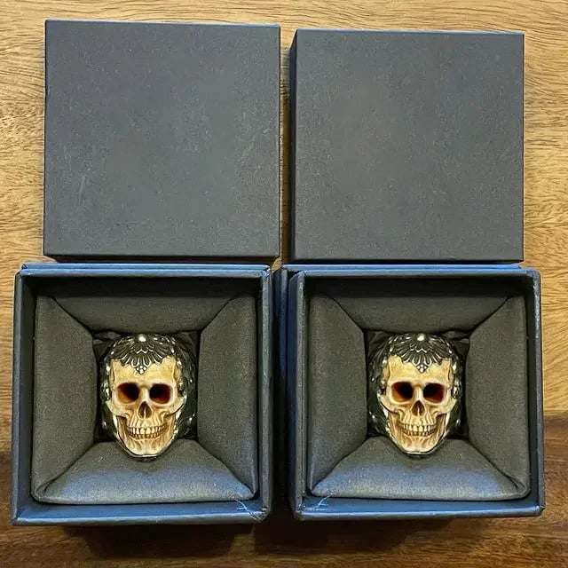 ⏰Vintage Polish Floral Armor Antler Skull Ring
