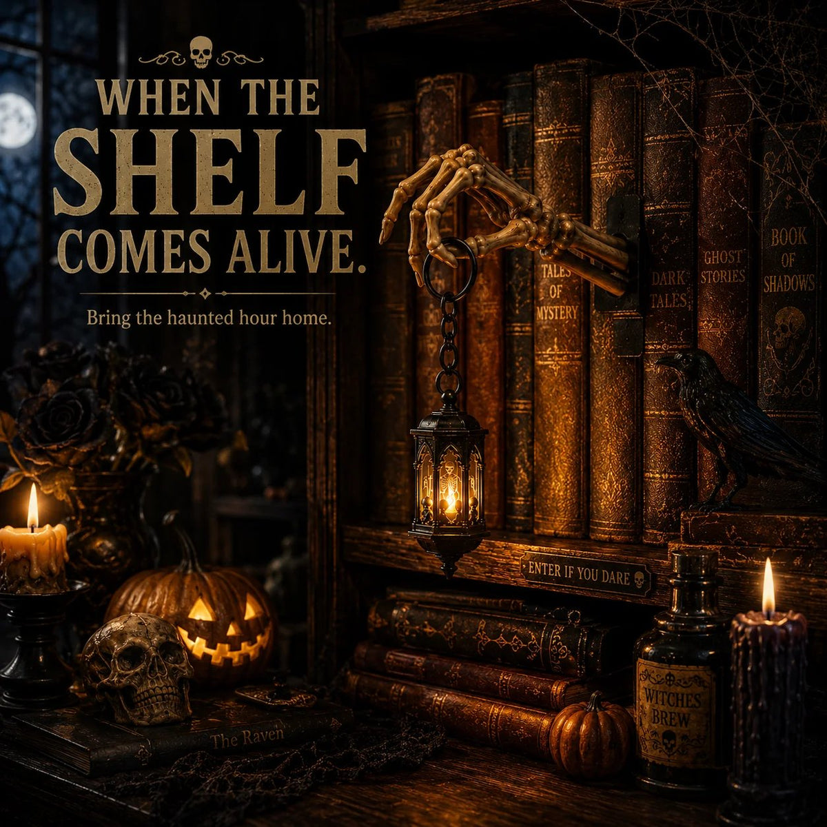 Gothic Skeleton Hand LED Lantern for Moody Bookshelf Decor