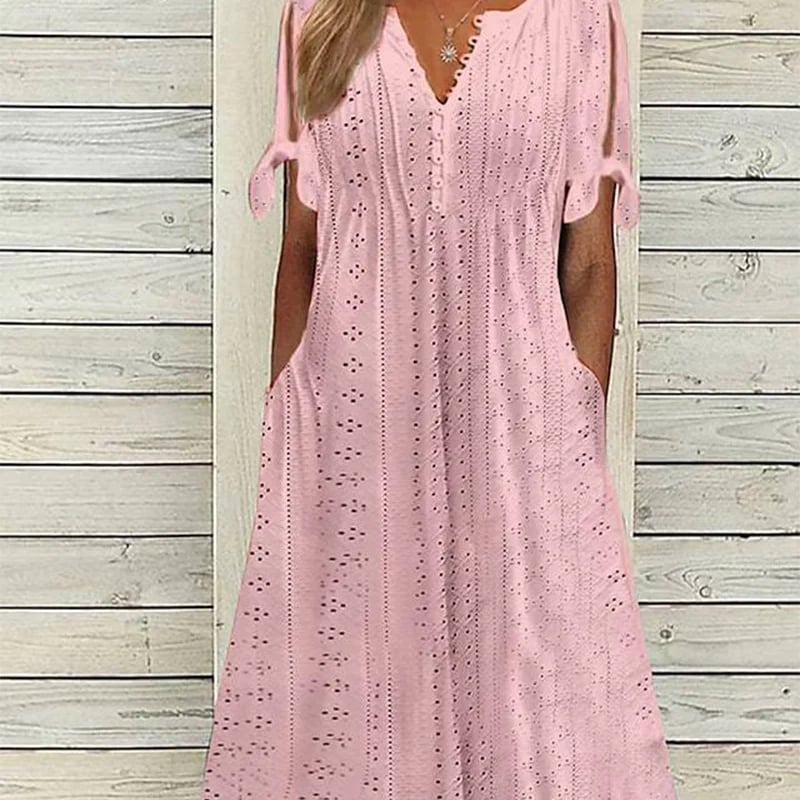 💃Women's Elegant V-Neck Hollow-Out Solid Dress - Buy 2 and get free shipping!