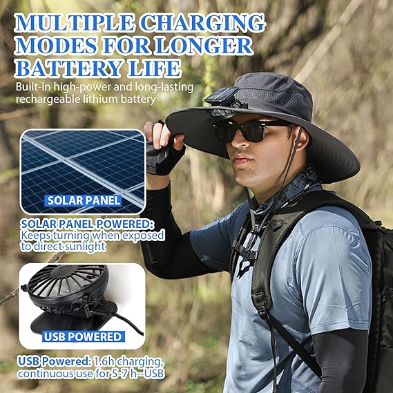 🔥Wide Brim Solar Fan Outdoor Fishing Hat-Solar & USB Charging