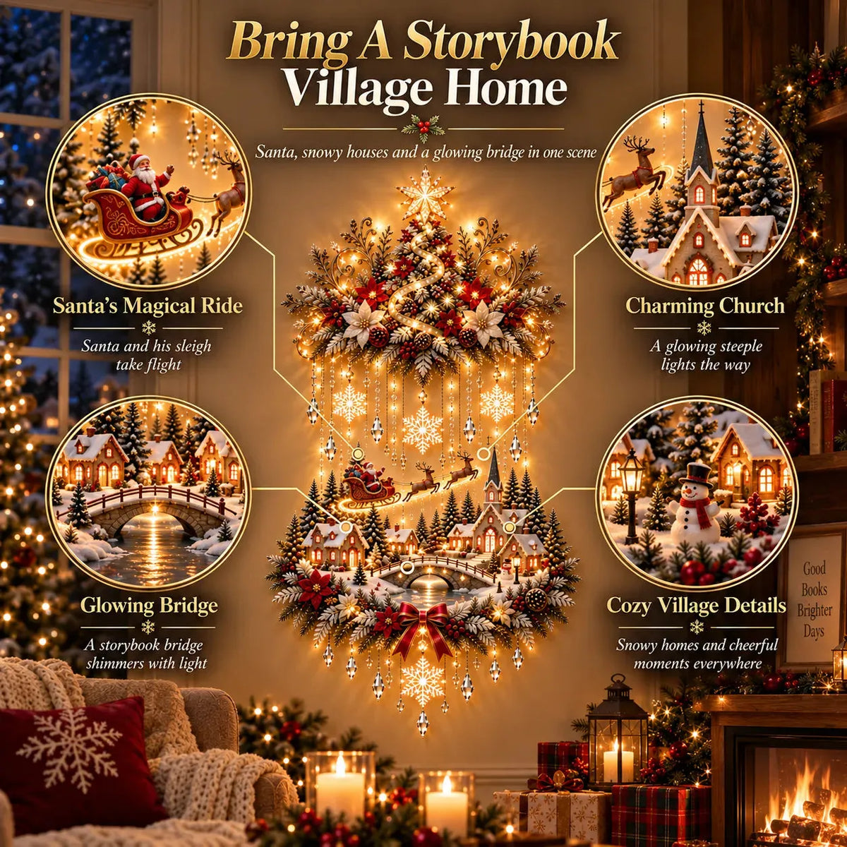 🎄✨ Illuminated Christmas Tree & Village Wall Hanging