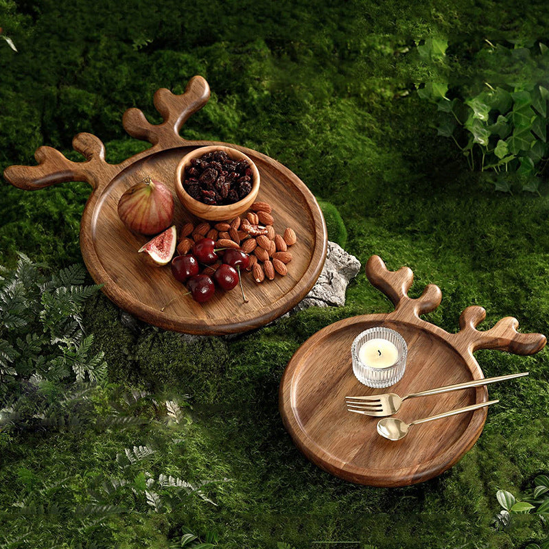 Christmas Antler Acacia Wood Cheese Board – Elegant Holiday Serving Tray