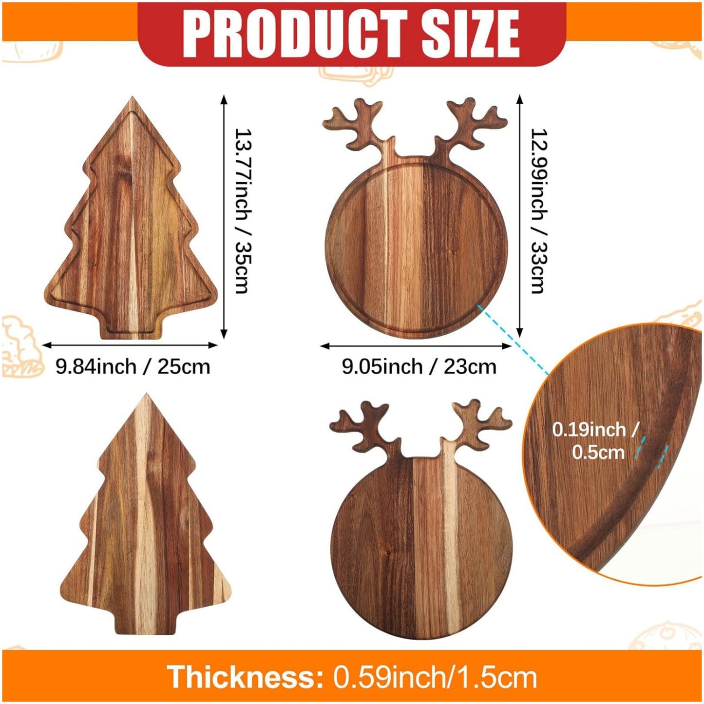 Christmas Antler Acacia Wood Cheese Board – Elegant Holiday Serving Tray
