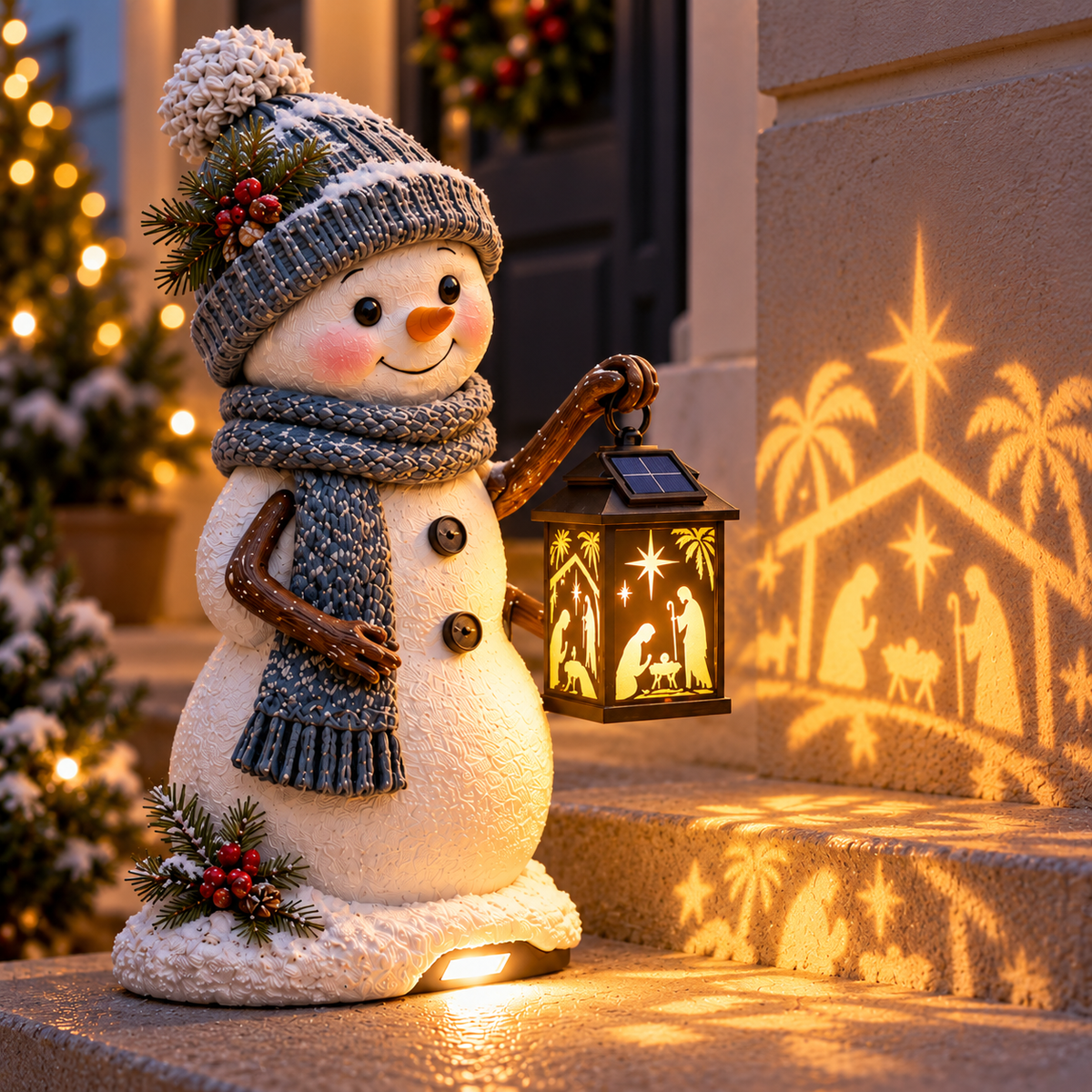 ✨ Solar Christmas Step Light with Holy Family Projection