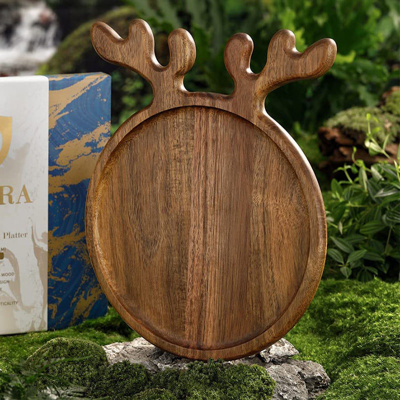 Christmas Antler Acacia Wood Cheese Board – Elegant Holiday Serving Tray