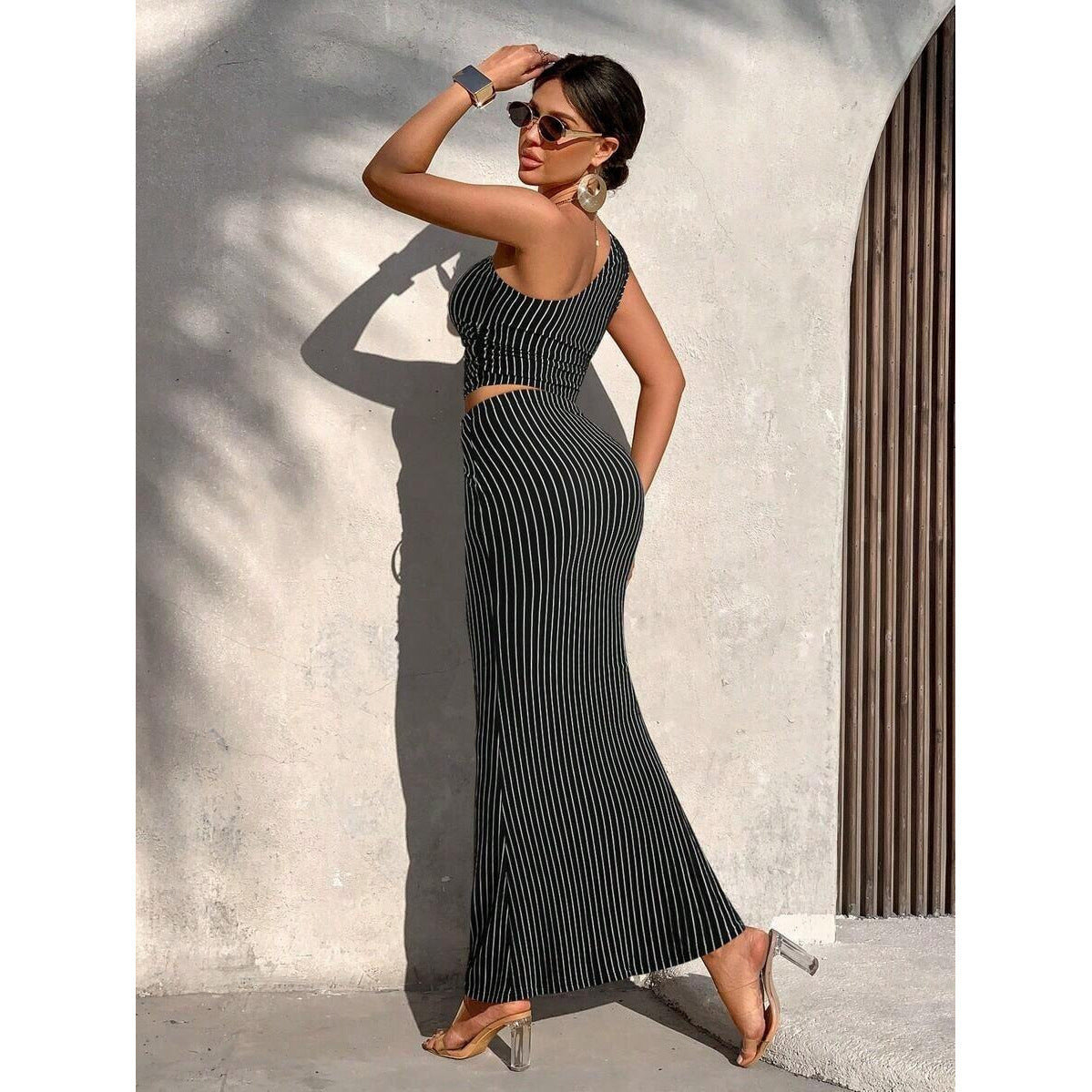 Elegant Asymmetrical Crop Top and High-Waist Skirt Set