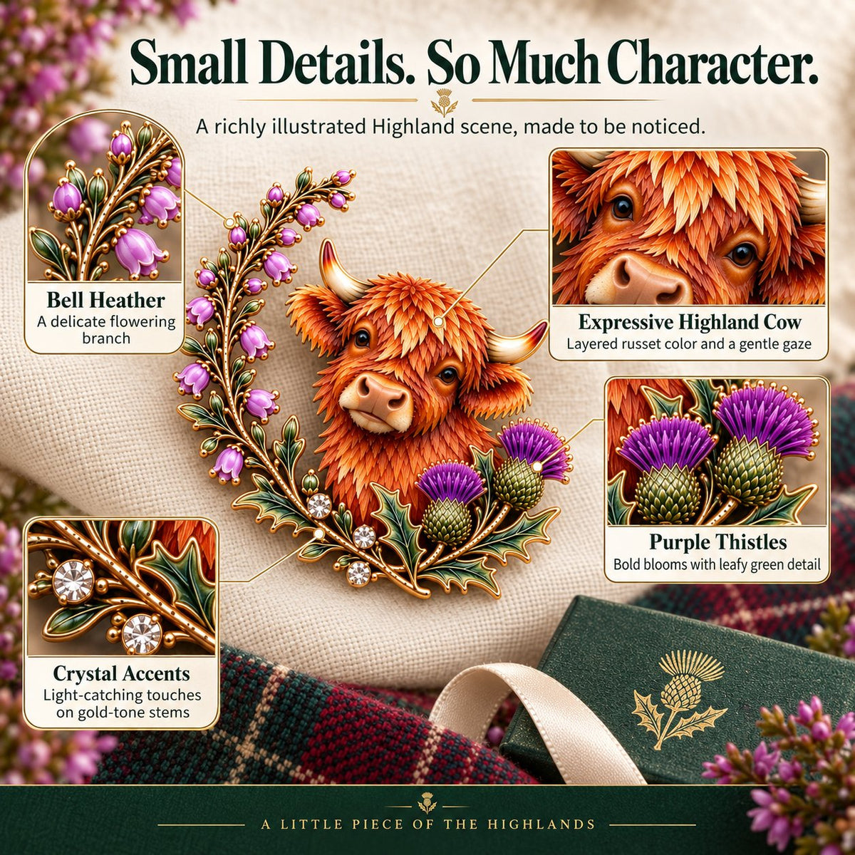 Highland Cow & Thistle 🏴󠁧󠁢󠁳󠁣󠁴󠁿 Scottish Heritage Enamel Brooch