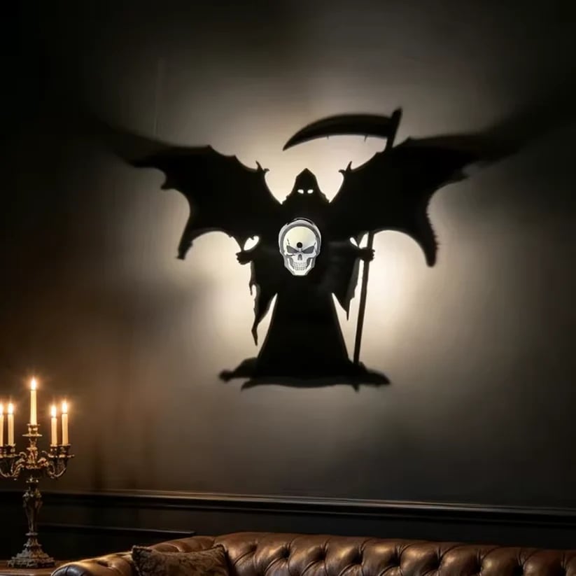 💀 Grim Reaper Shadow Projection Wall Light – No-Drill Halloween Decor