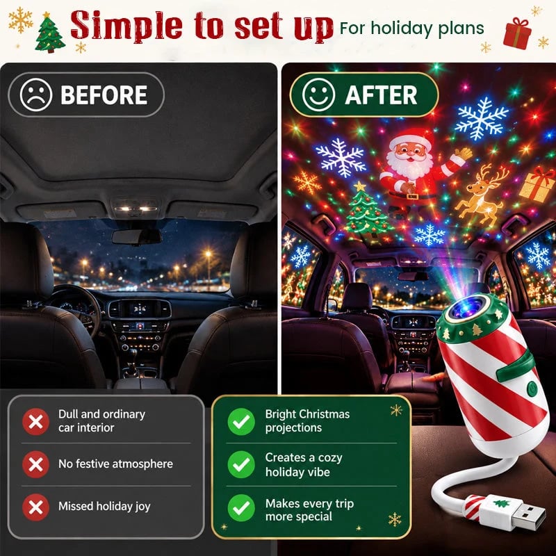 🎄 Merry Ride Christmas Car Projector Light – 24 Festive Slides