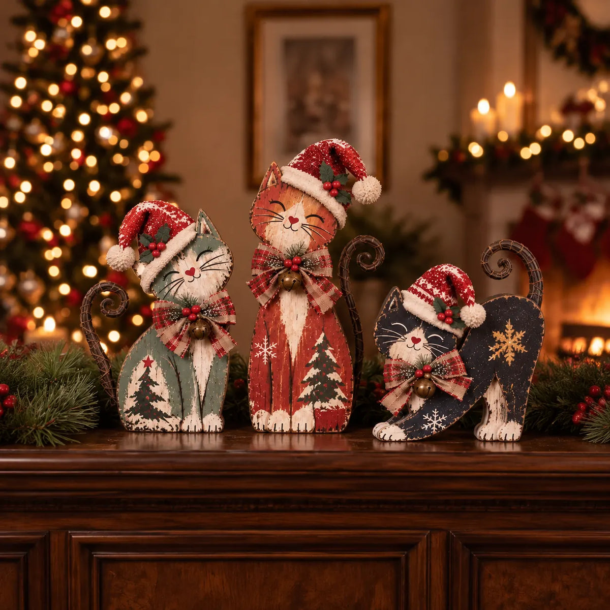 🐱🎄 Vintage Lighted Christmas Cat Trio | Remote Tail Lights