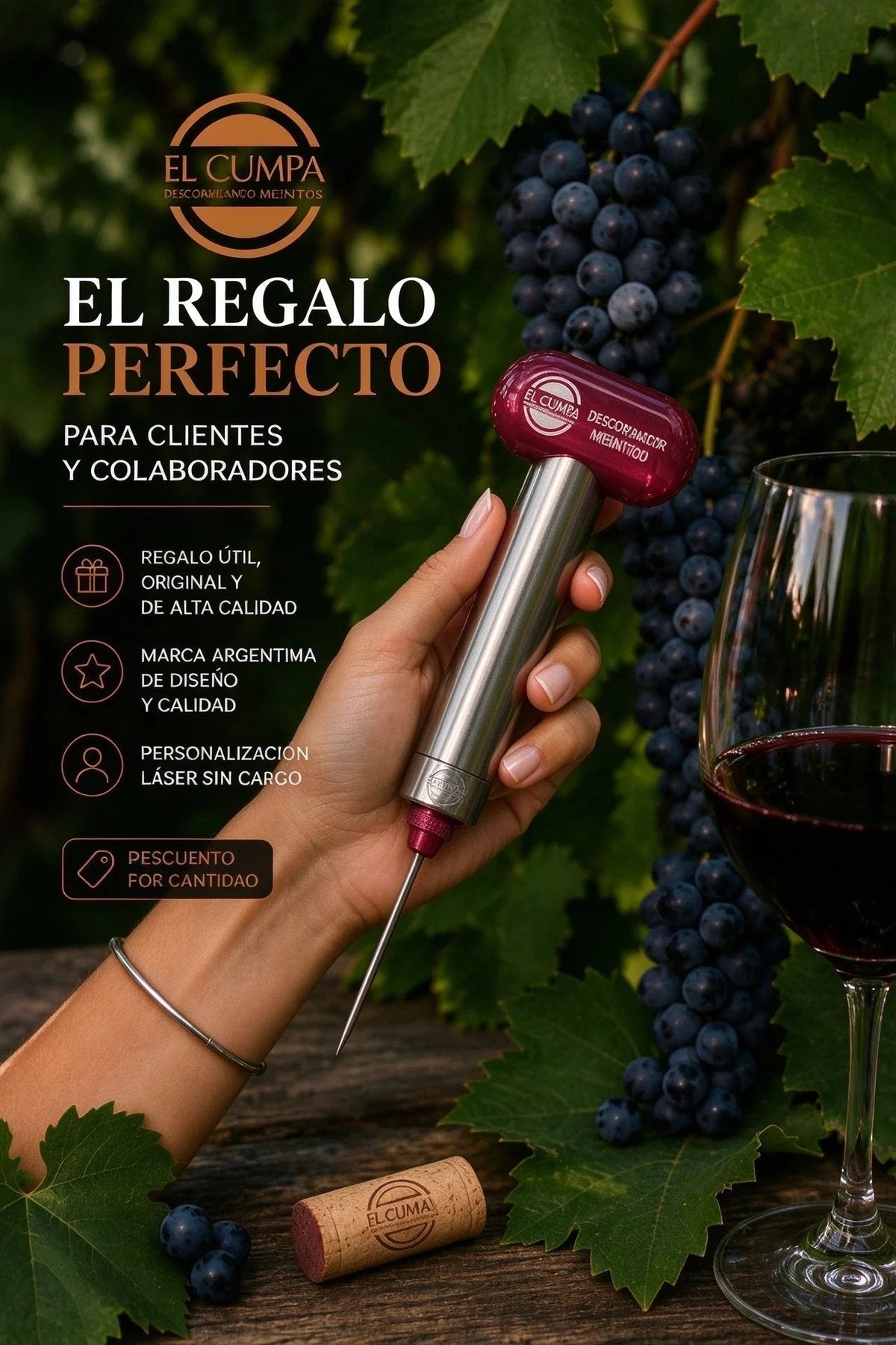 ElCumpa Pneumatic Air-Powered Corkscrew, Premium Bottle Opener