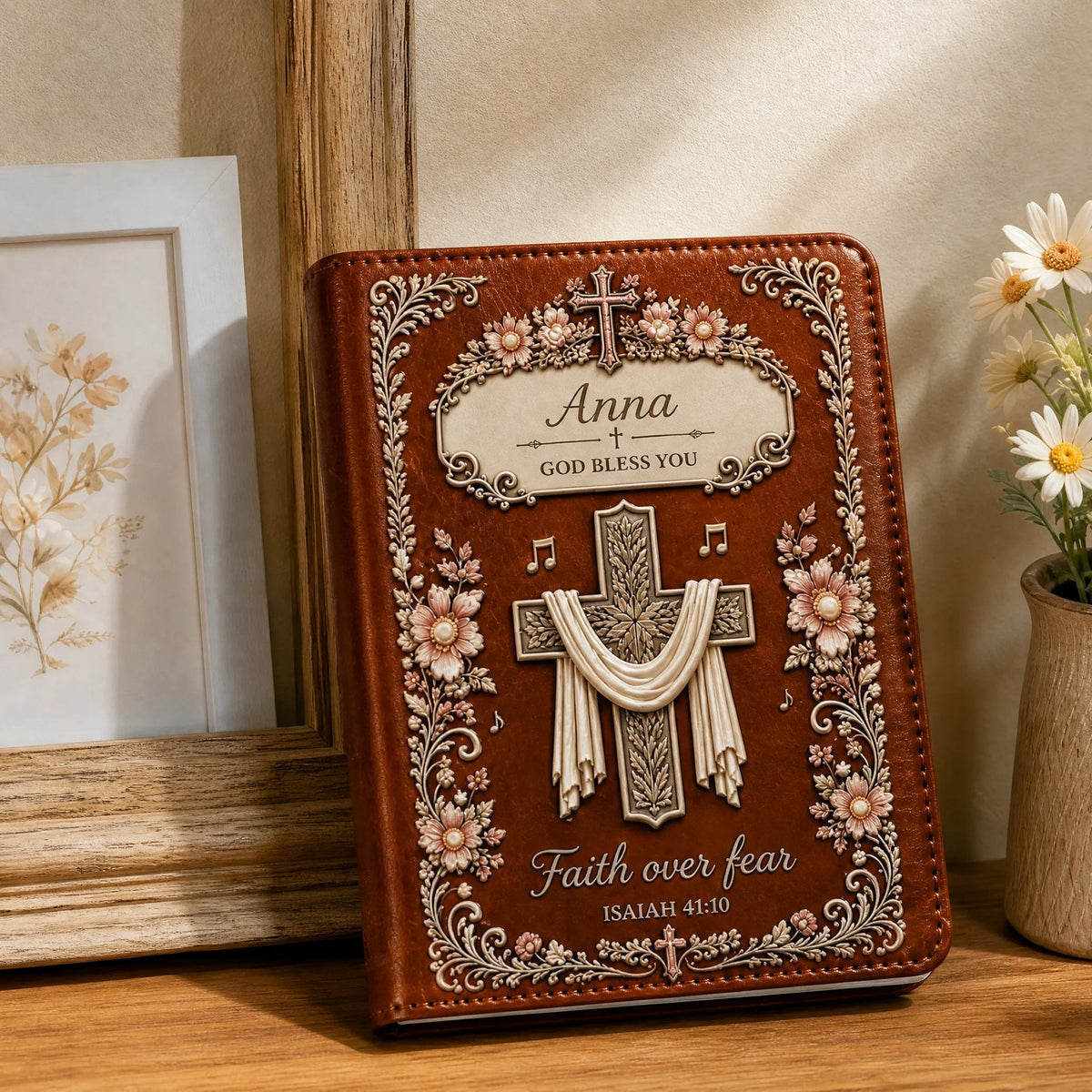 Personalized Faith Over Fear Journal – Custom Name Scripture Notebook