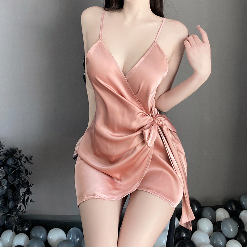 New Side Slits Satin Sleepwear Nightgown Hot Sexy Large Size Mature Ladies Sexy Lingerie for Teen Girls
