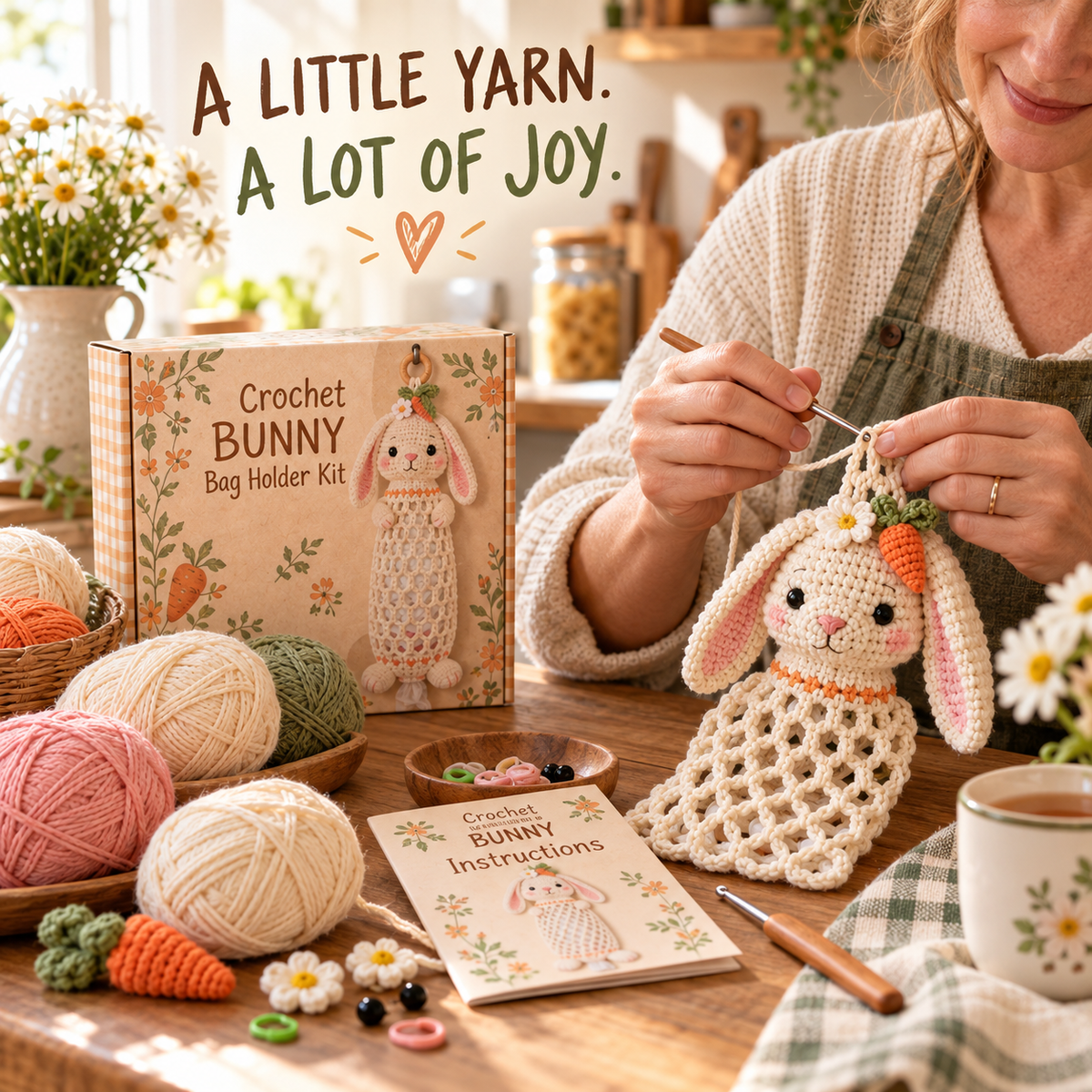 🔥LAST DAY 49% OFF – 🌼 Cottage Harvest Keepers™ — Crochet Animal Bag Holder DIY Kit | 12 Adorable Designs