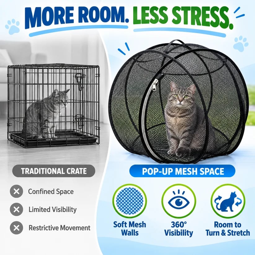 🐱 RollyCat 360° Mesh Cat Playpen – Spacious, Breathable & Secure Outdoor Play Space for Cats