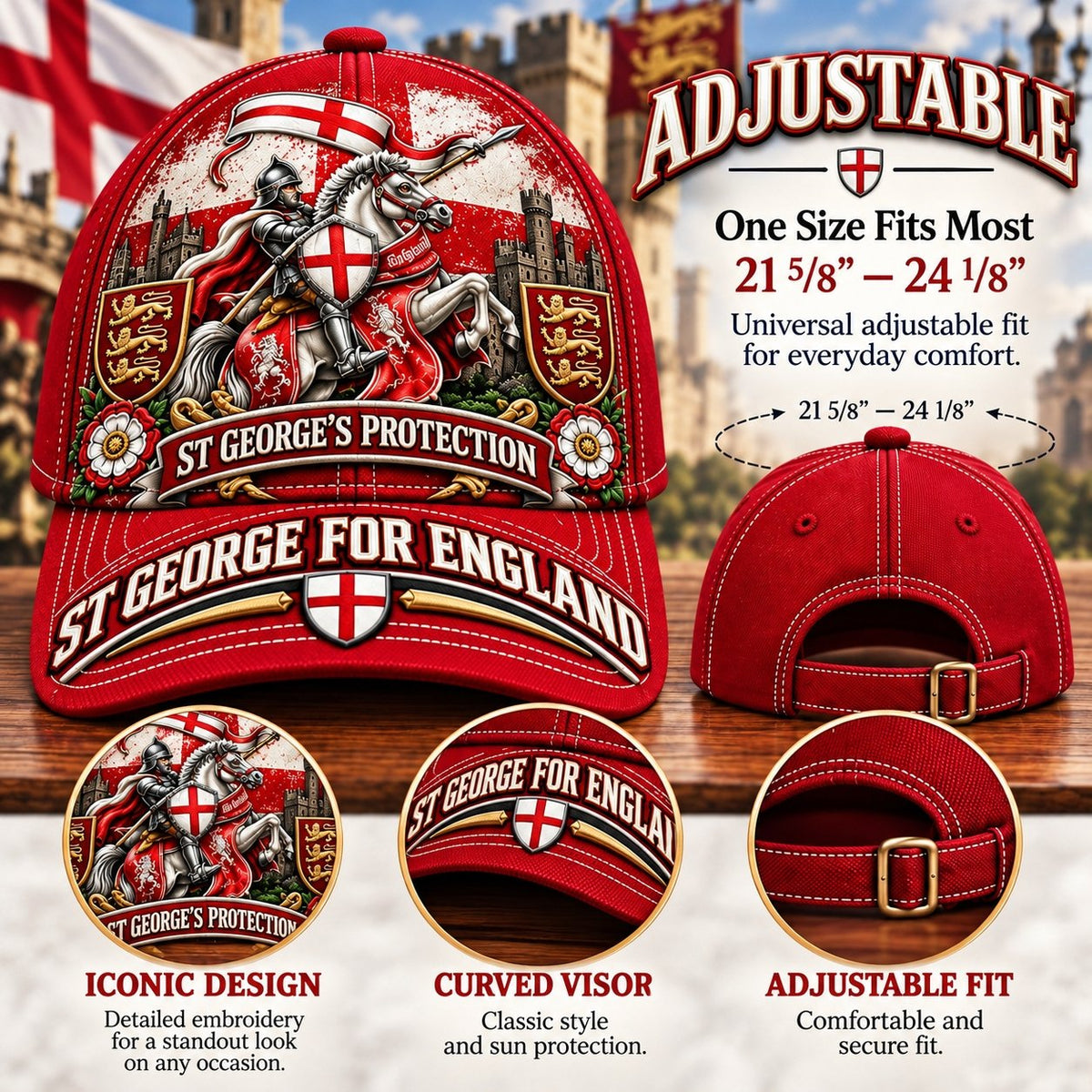 💝49% OFF - ⚔️ “St George’s Protection” – England Heritage Commemorative Cap | Cotton-Poly Blend • Detailed Embroidery • Adjustable Fit 🇦🇺 🏴