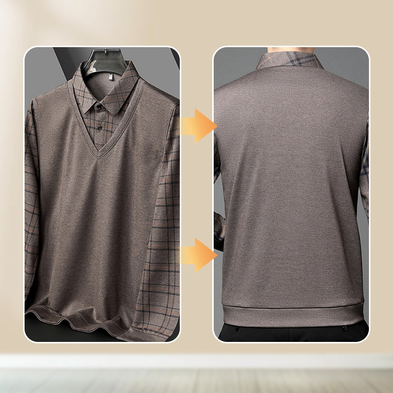 Men's Faux Two Piece Lapel Long-Sleeve Tops - Buy two and get free shipping!