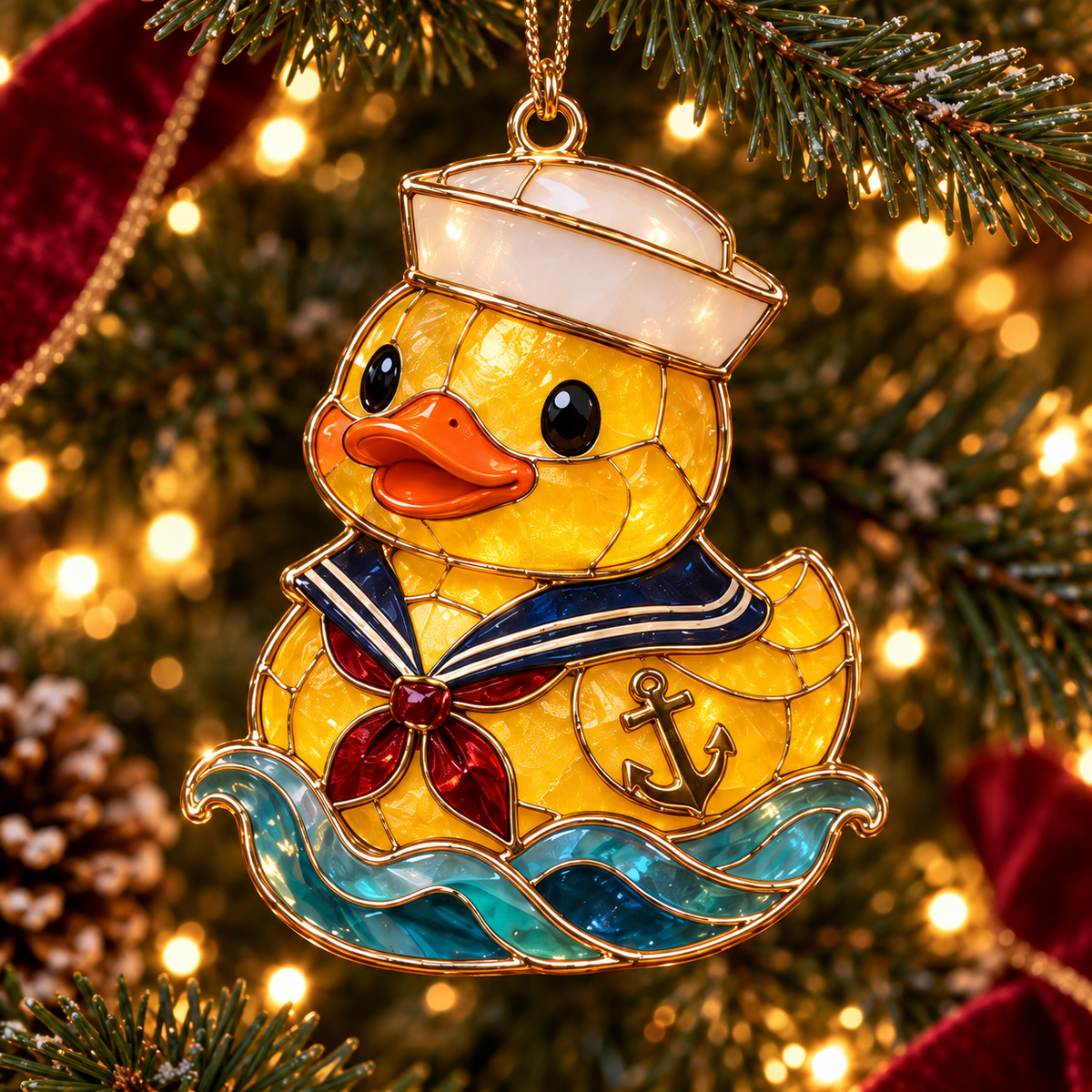 Military Duck Christmas Ornaments – 6-Piece Vintage Stained-Glass Style Gift Set