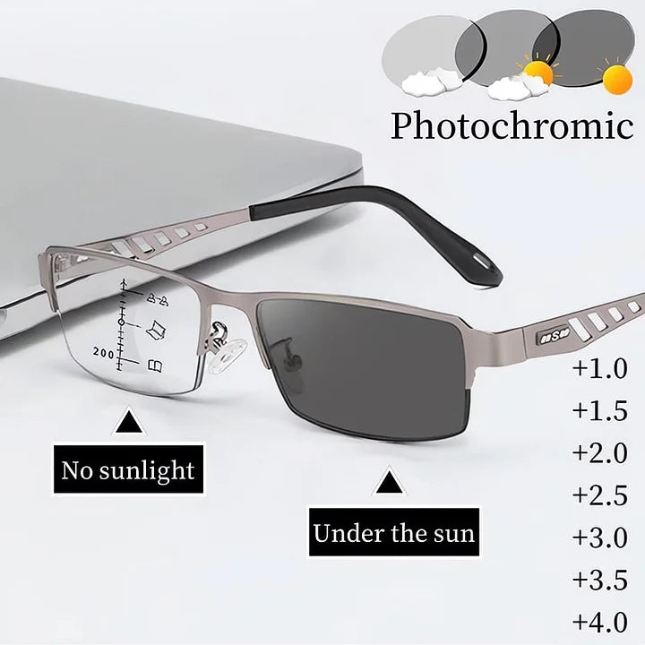 Progressive multifocal photochromic reading glasses
