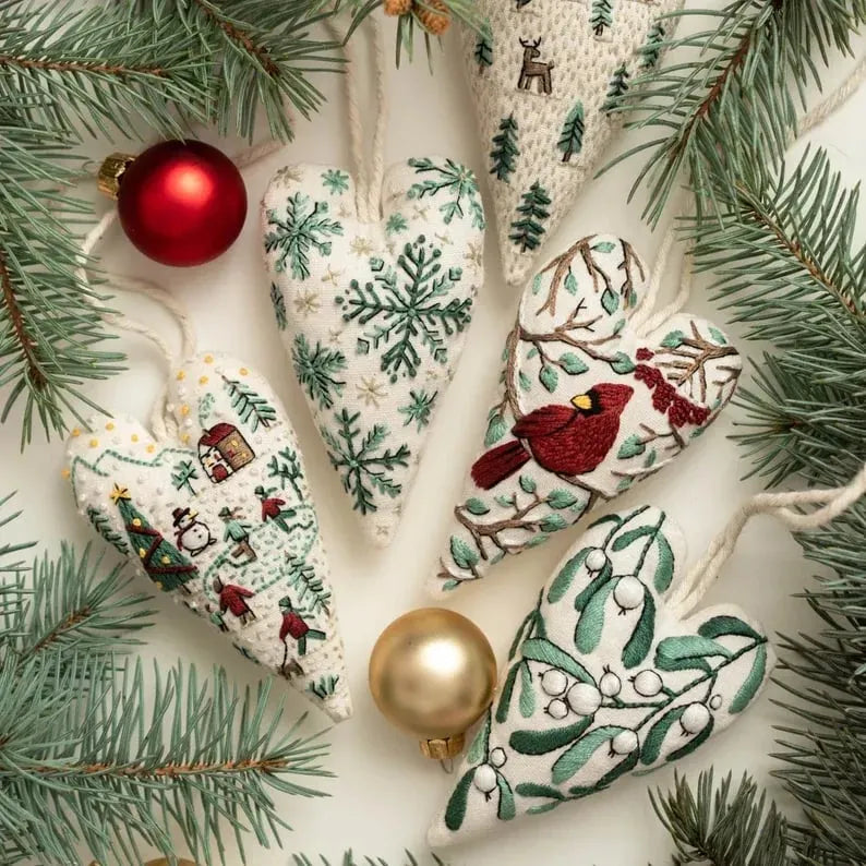 💖DIY Heart Shaped Hand Embroidered Christmas Ornament/Ornament Kit