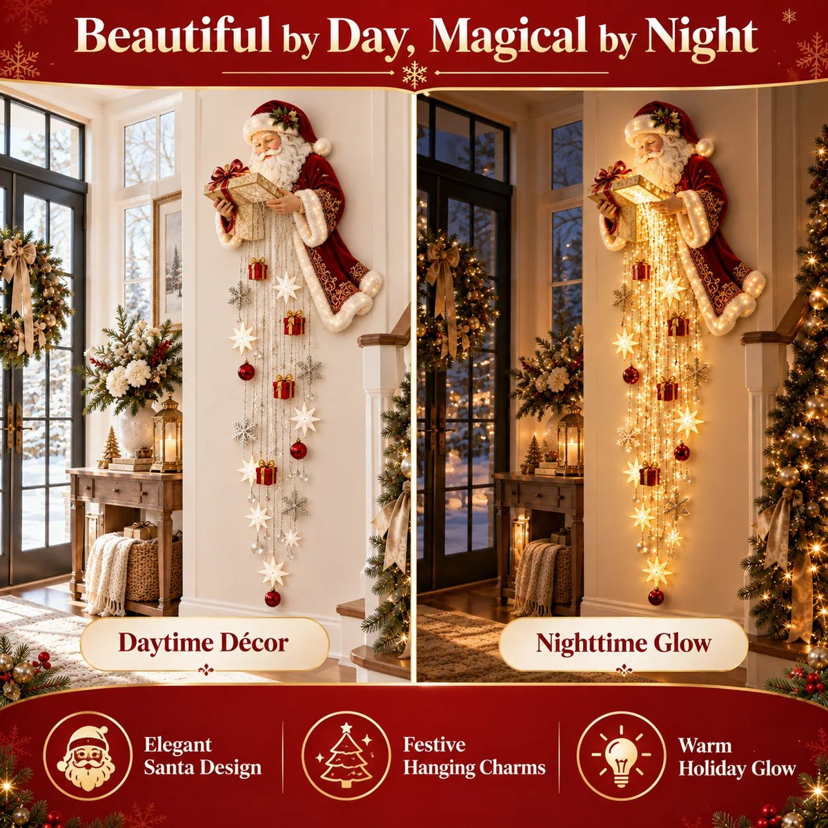 🎅 Santa’s Magical Gift Starfall Cascade™ | Lighted Wall Decor