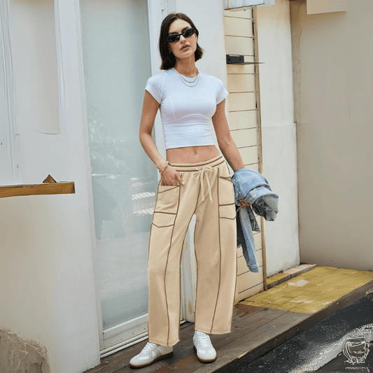 WOMEN'S CASUAL DRAWSTRING WIDE LEG SWEATPANTS BAGGY BARREL PANTS