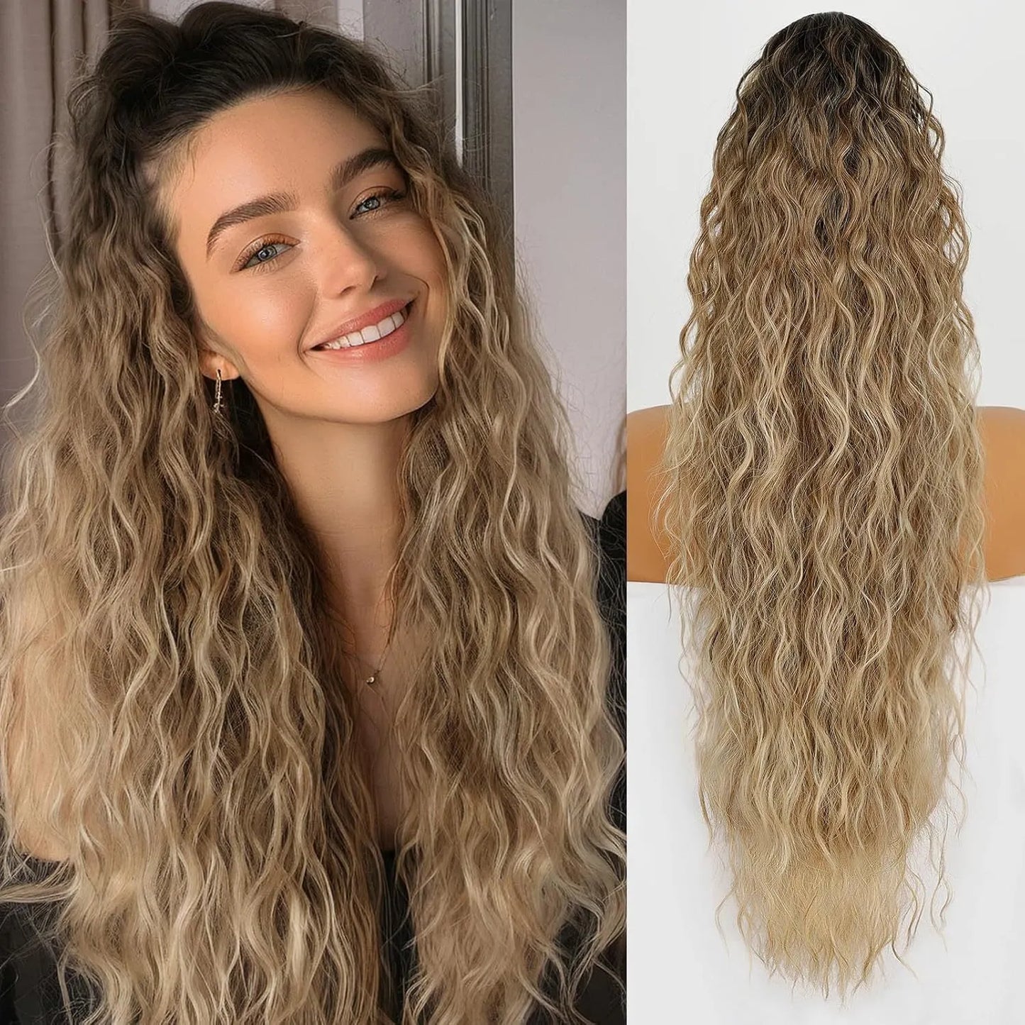 💖Clip-In Wave Ponytail Hair Extension Natural Fluffy African Style Wig💖