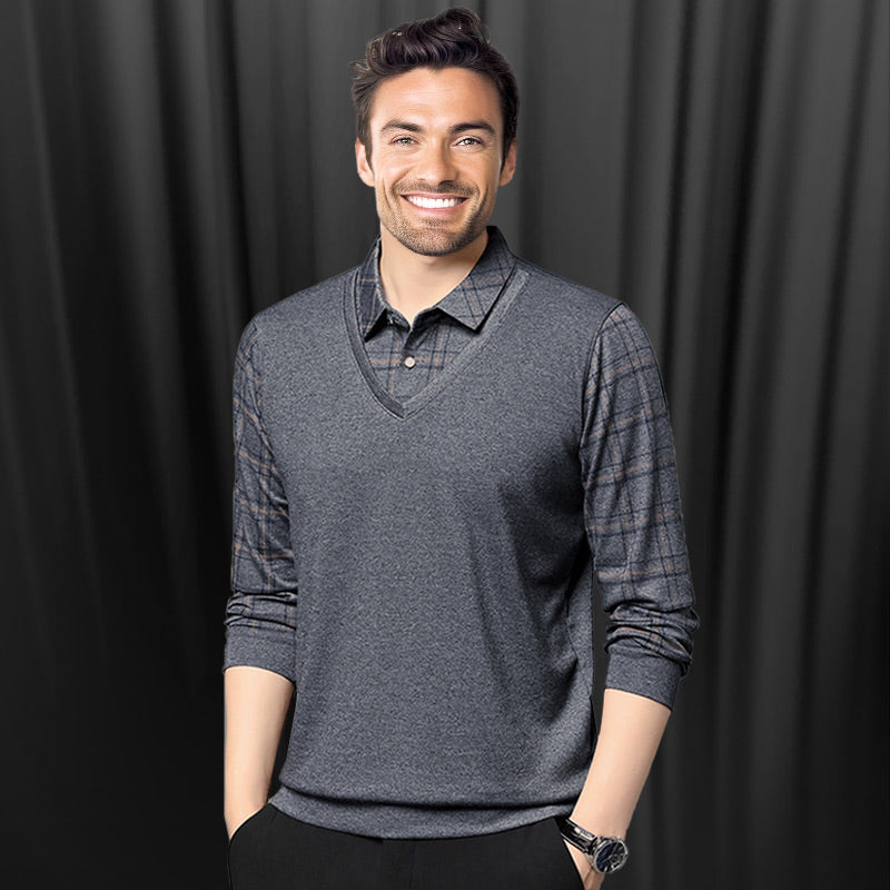 Men's Faux Two Piece Lapel Long-Sleeve Tops - Buy two and get free shipping!