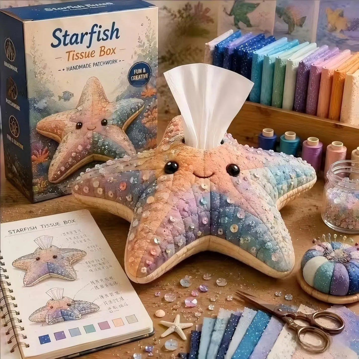 🧵DIY Patchwork-Style Animal Sewing Kit for Tissue Box💙