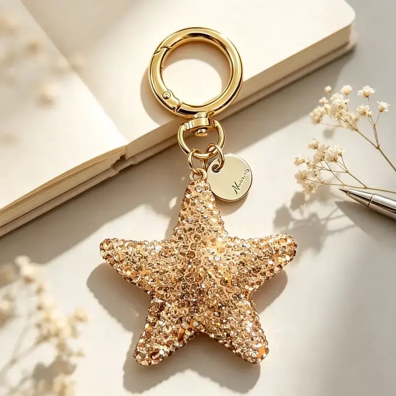 ⭐Full Rhinestone Star Keychain, Cute 3D Star Car Key Ring, Trendy Bag Charm Pendant, Lovely Small Gift, Present for Women & Girls