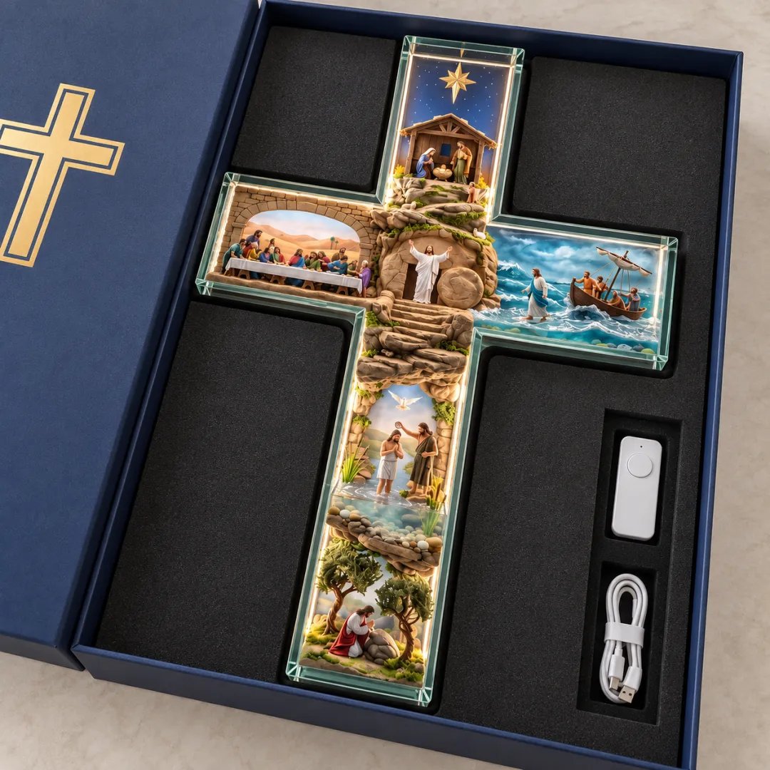 ✝️ Illuminated Story of Jesus Cross | 6 Relief Scenes