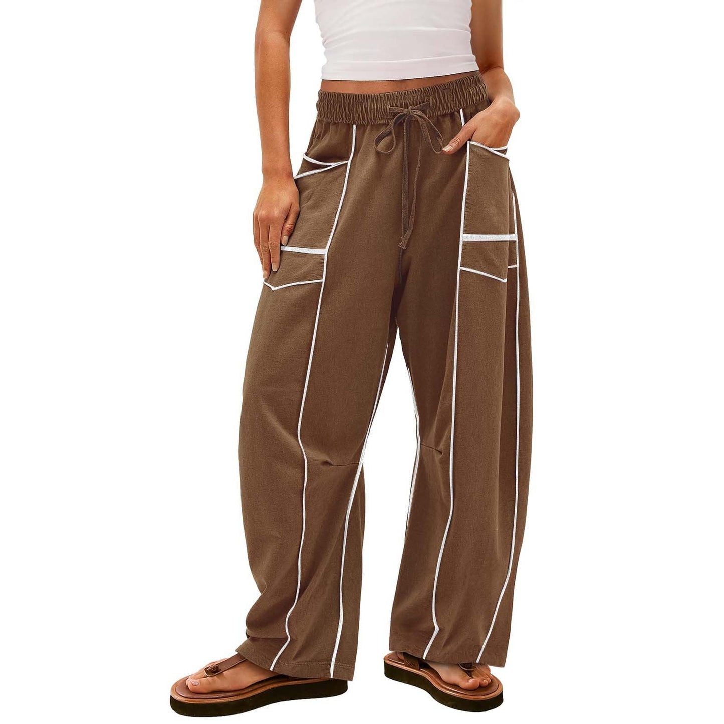 WOMEN'S CASUAL DRAWSTRING WIDE LEG SWEATPANTS BAGGY BARREL PANTS